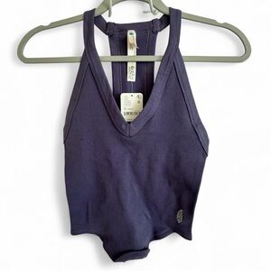 Free People Deep Purple Ribbed V-Neck Tank Top
